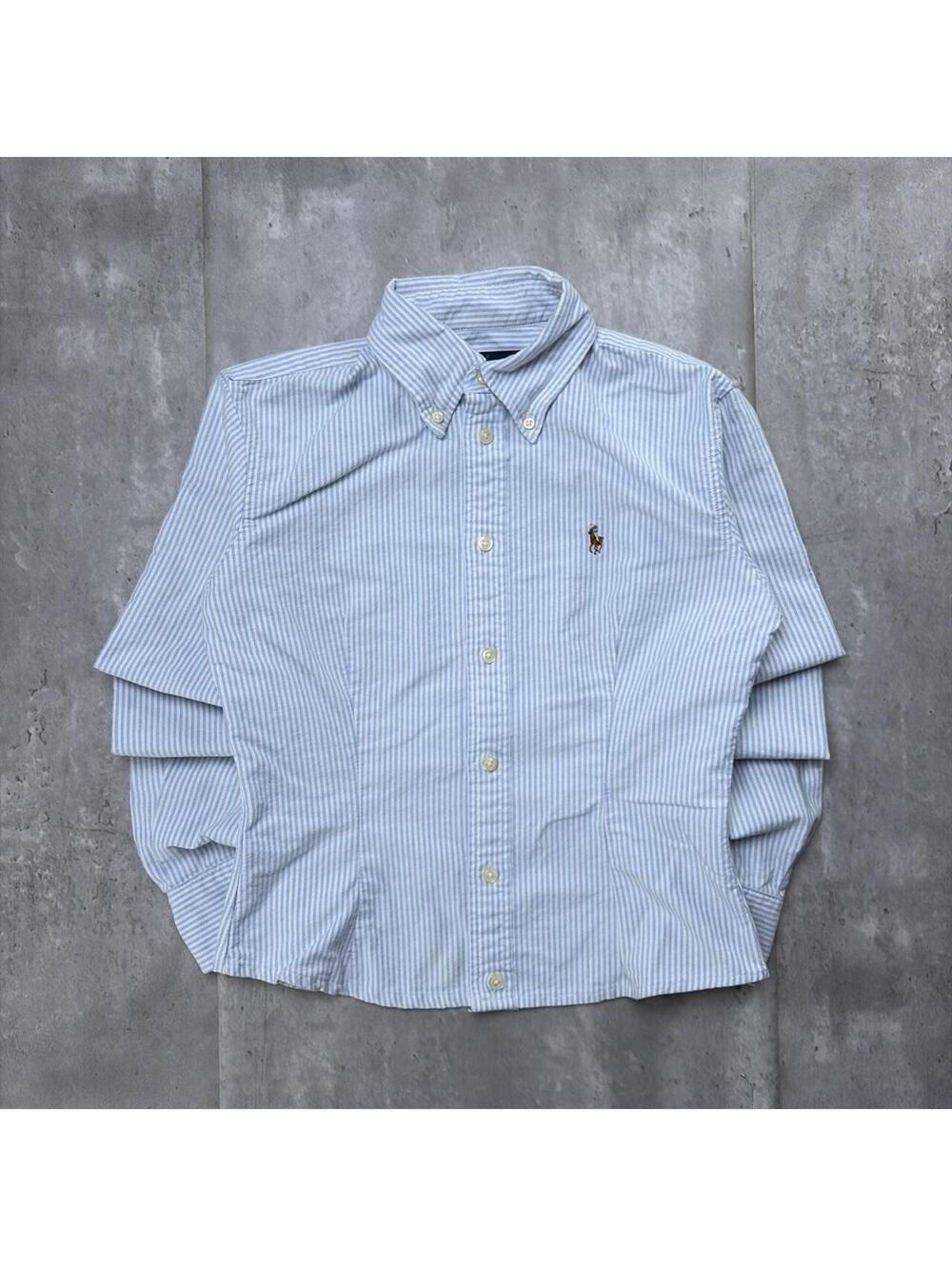 Y2K Light Blue Polo Ralph Lauren Striped Long Sleeve Button Up Shirt